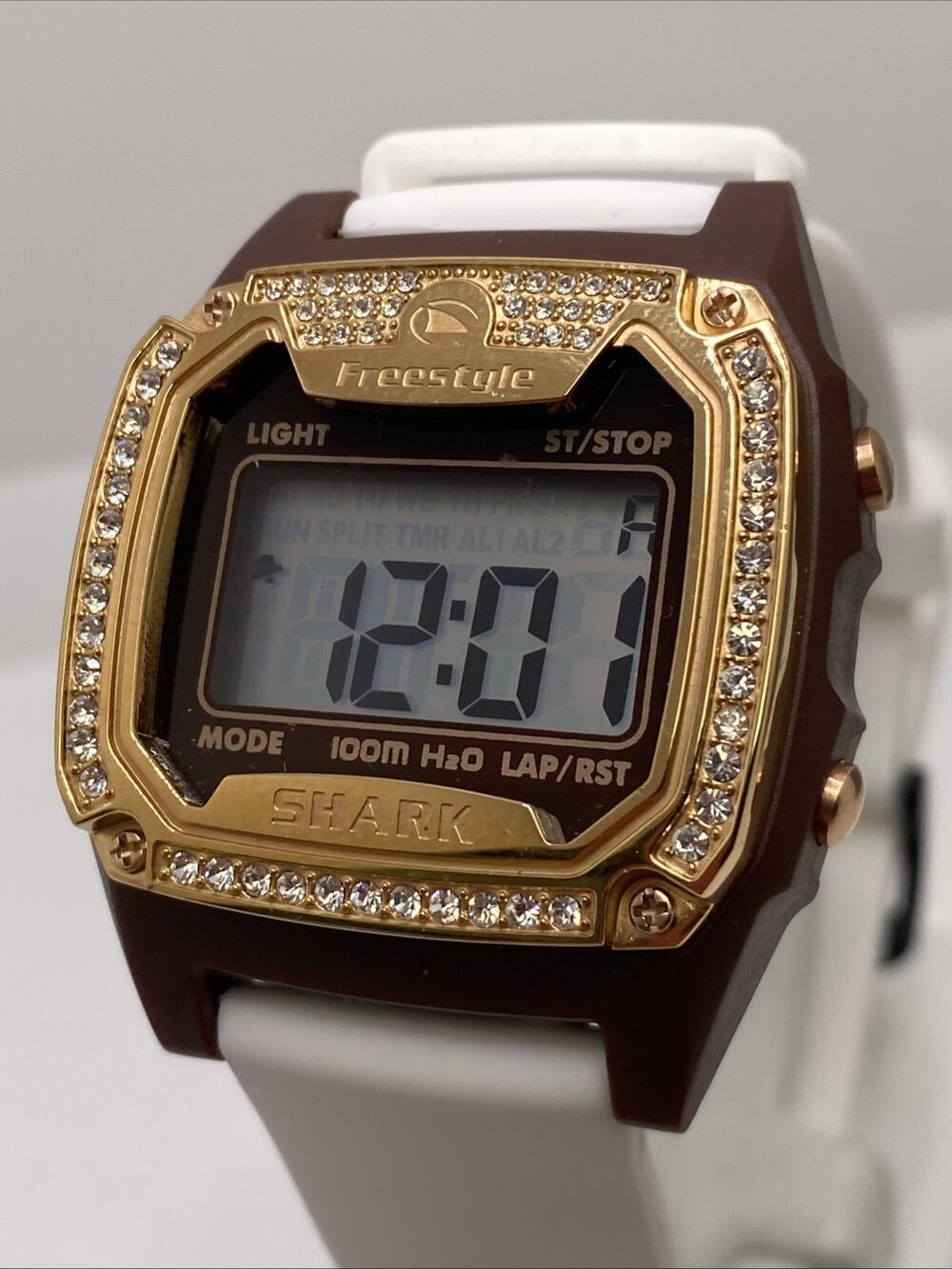 Freestyle Shark Rosegold Rhinestone Rubber Band Surfing Watch New Battery
